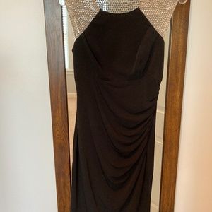 XScape silver beaded bodice with black body in size 6